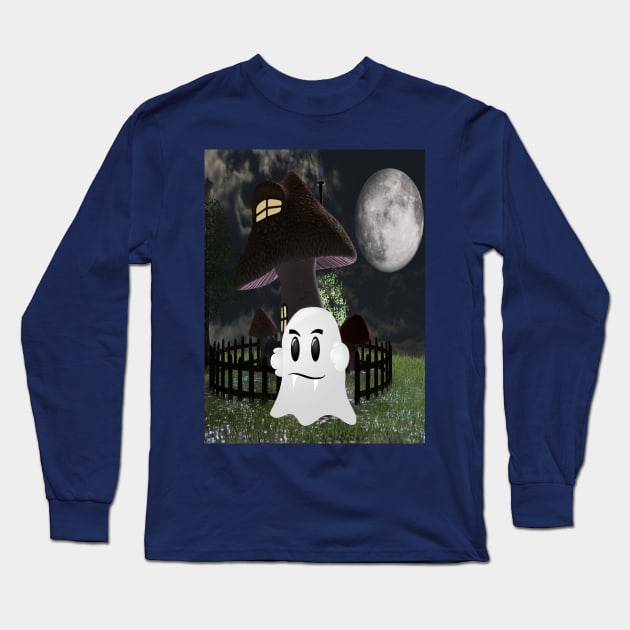 Halloween fanged ghost Long Sleeve T-Shirt by Welshsparkle